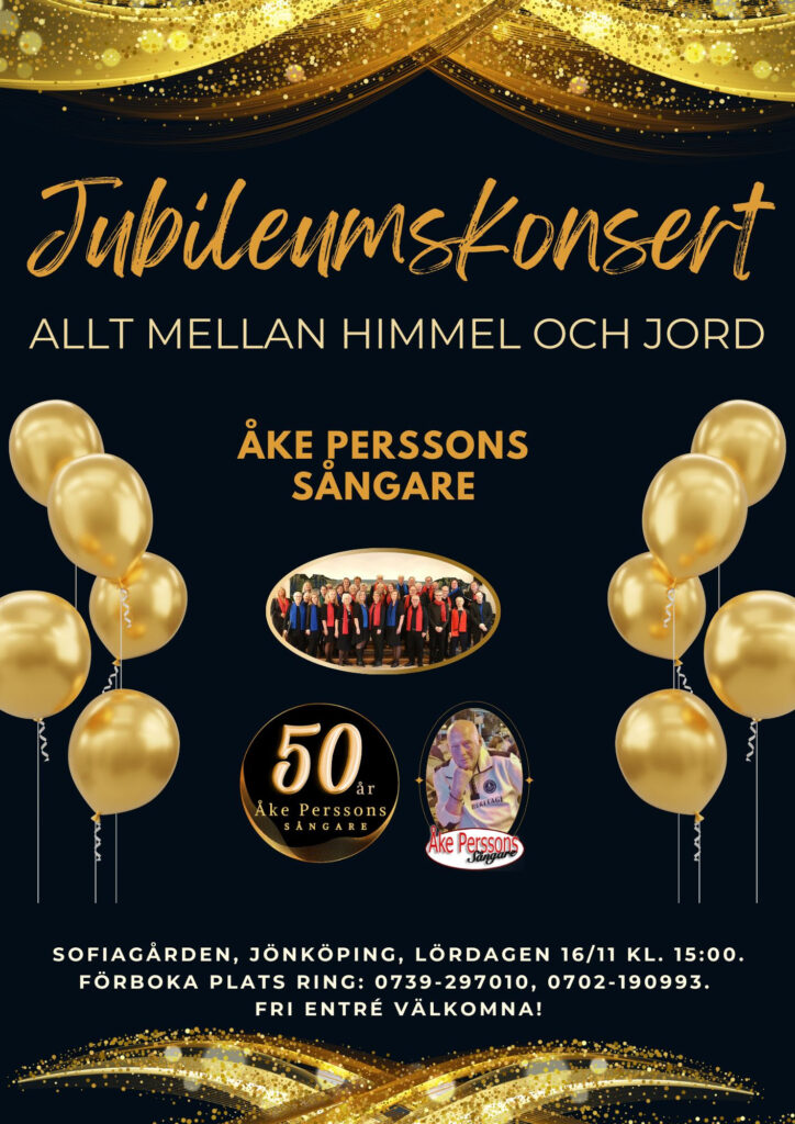 Jubileumskonsert i Sofiagården, Jönköping lördag 16 november kl. 15.00